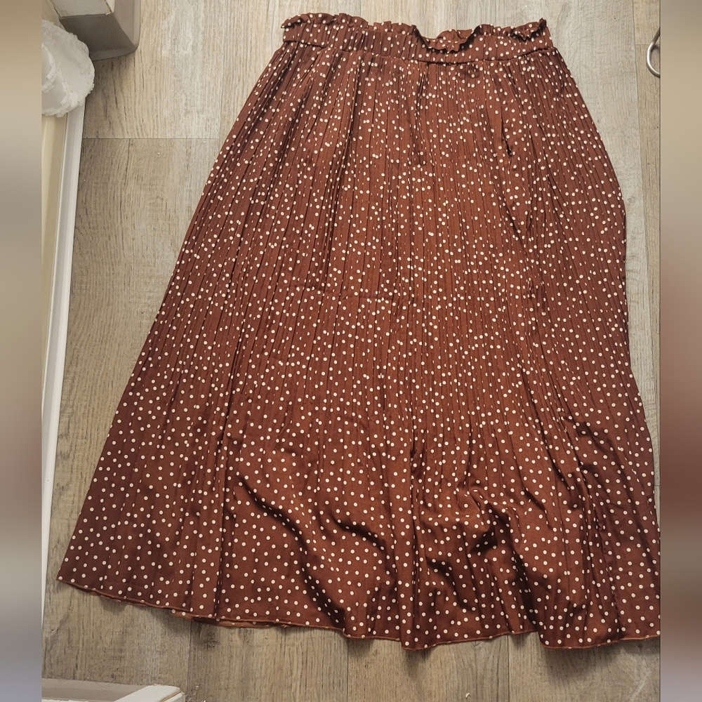 Amazon Brand Brown Polka Dot Pleated Skirt XL
